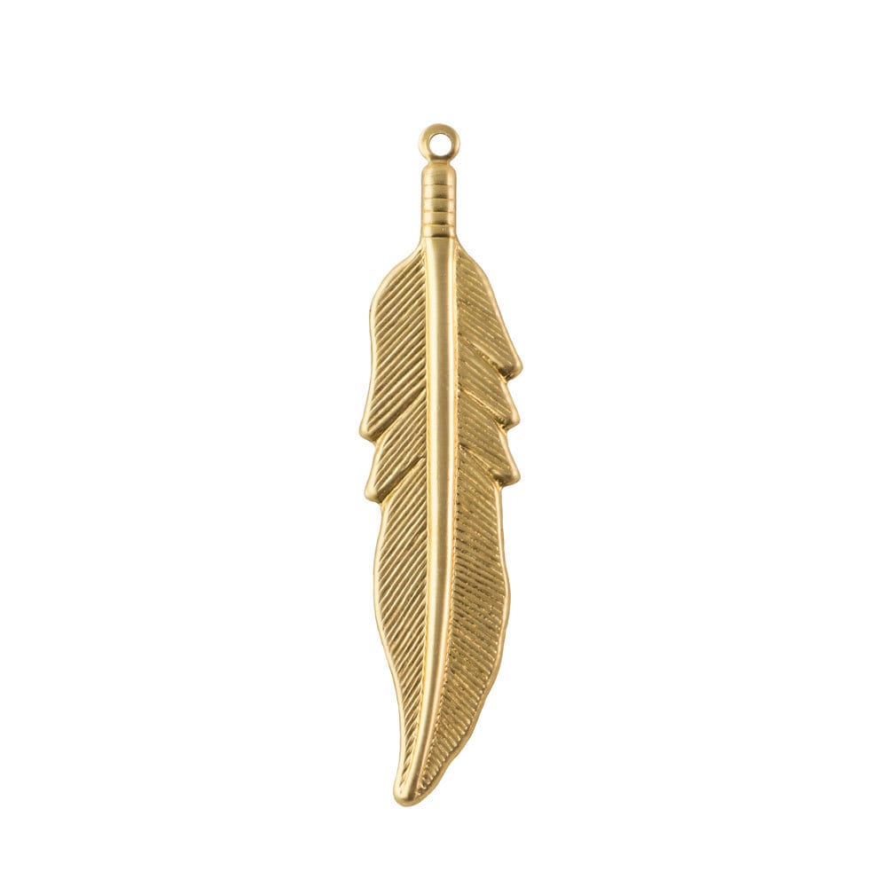 1 Loop Raw Brass Feather Pendants (4) mtl528A