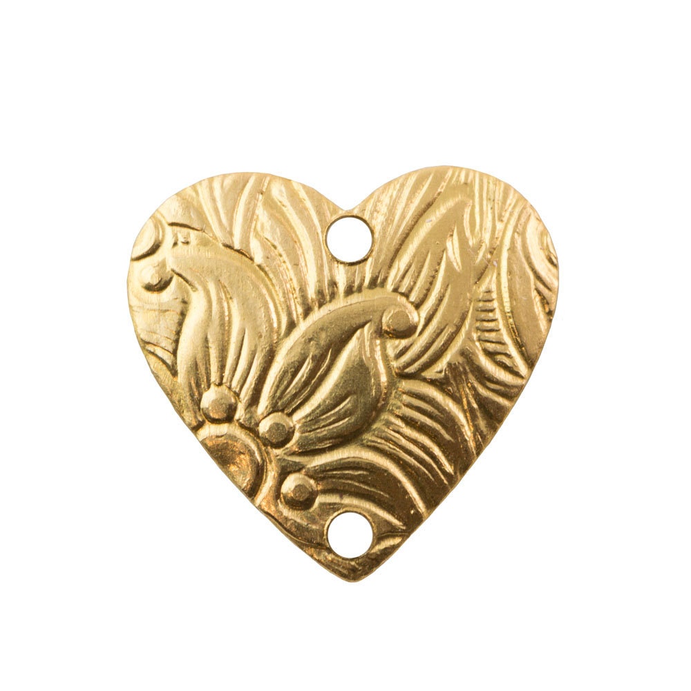 2 Hole Raw Brass Scrolled Heart Connectors 13.0x13.0mm (6) mtl533A