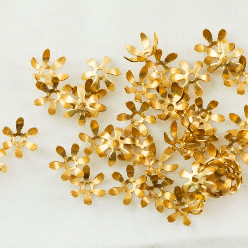 1 Hole Raw Brass Cupped Flower Petal Design Bead Cap 6.25x6.25mm (10) mtl529A