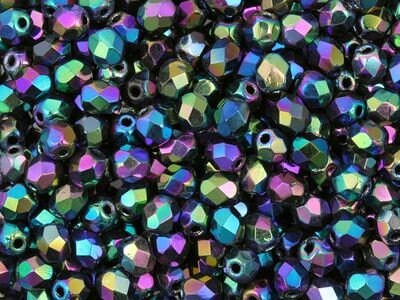 Czech Faceted Jet Double Sided AB Firepolish Glass Beads 4mm (50)