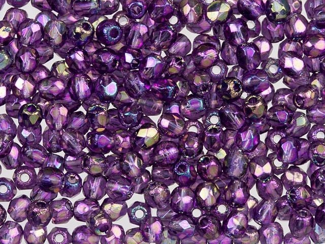 4mm Luster Iris Tanzanite Czech Firepolish Faceted Glass Beads (50)