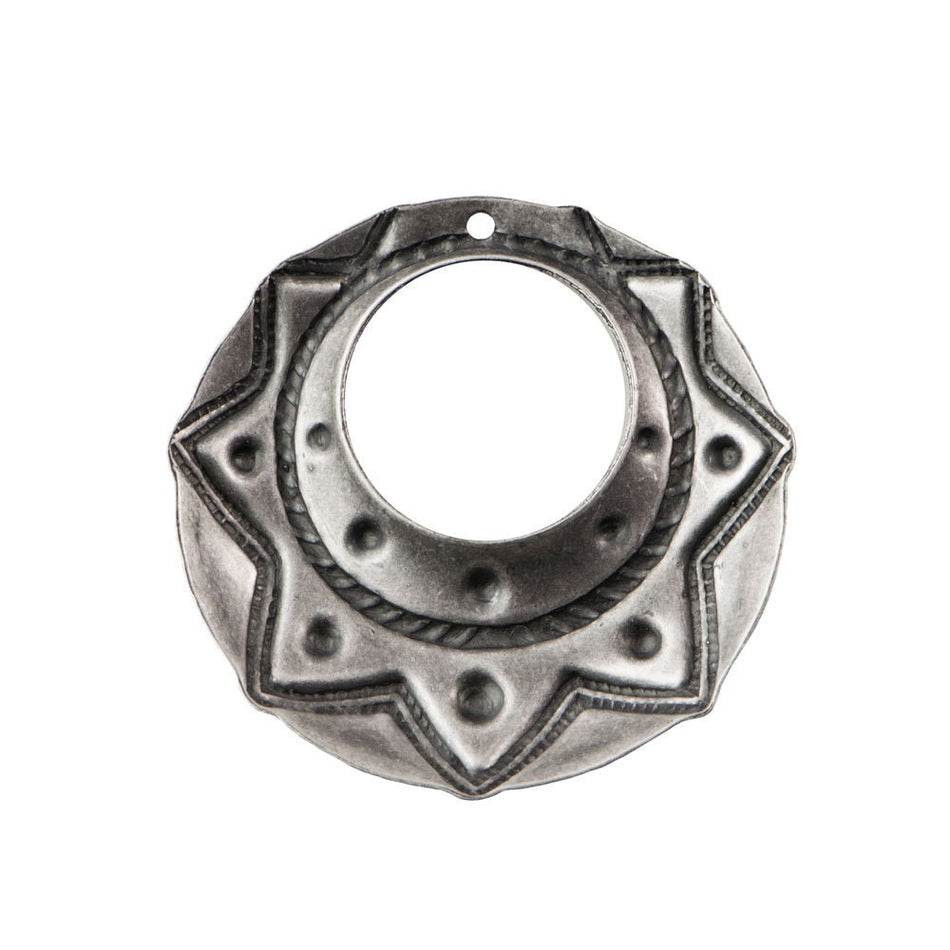1 Hole Sterling Silver Ox Tribal Round Charm Pendant Drop (6) mtl395H