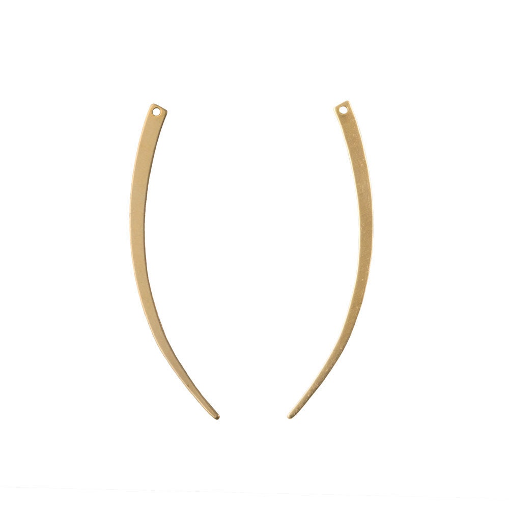 1 Hole Raw Brass Gently Curved Narrow Spikes BOTH Left and Right Pendants (6) mtl518A