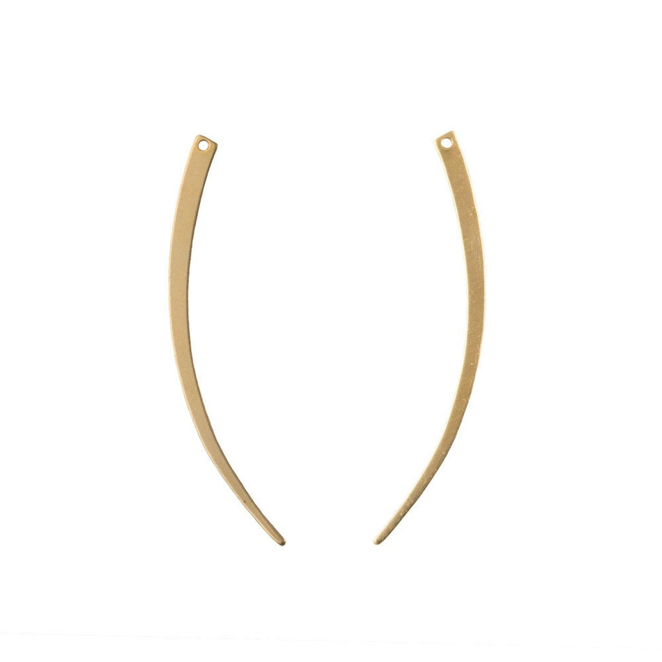 1 Hole Raw Brass Gently Curved Narrow Spikes BOTH Left and Right Pendants (6) mtl518A