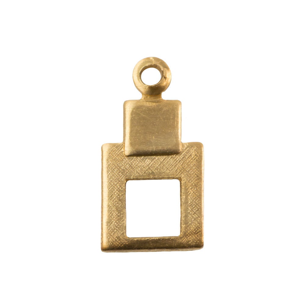 1 Loop Raw Brass Double Square Shape Drop Pendant 12.5x6.4mm (10) mtl522A