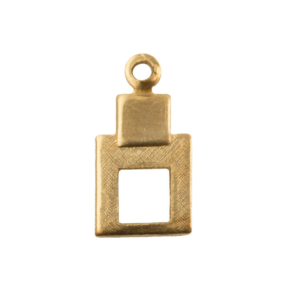 1 Loop Raw Brass Double Square Shape Drop Pendant 12.5x6.4mm (10) mtl522A