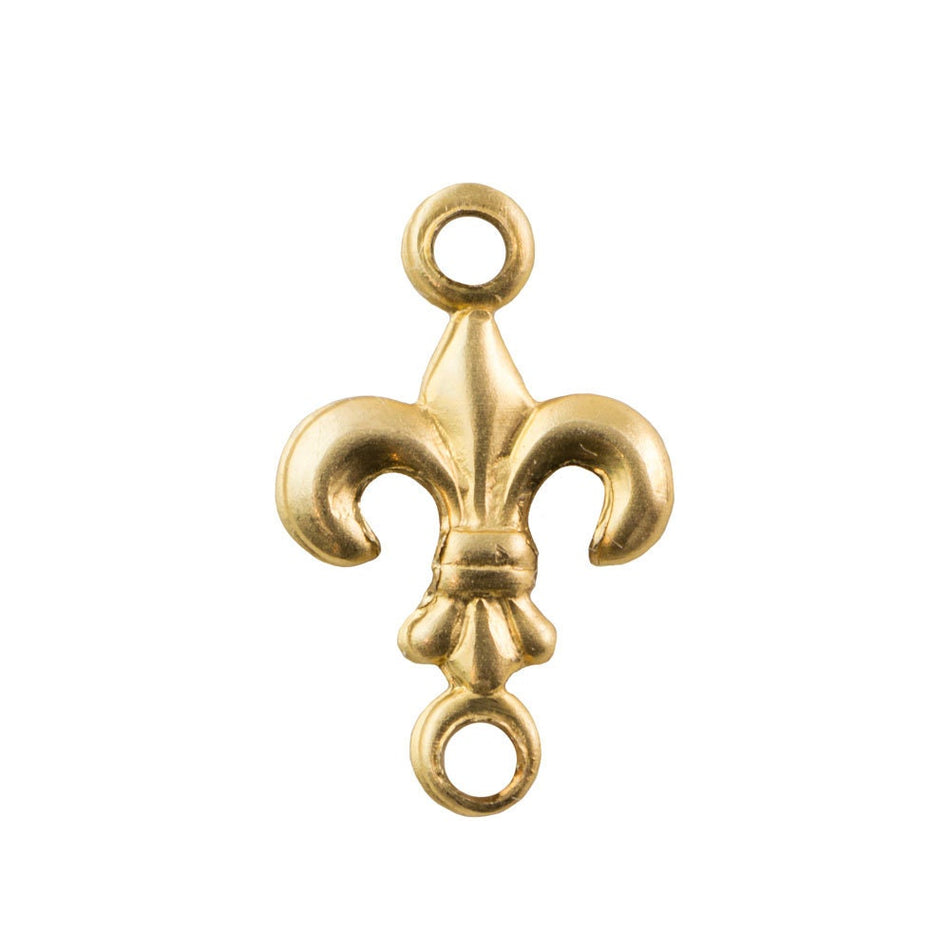 2 Loop Raw Brass Fleur De Lis Shape Connector 12.0x7.5mm (10) mtl524A