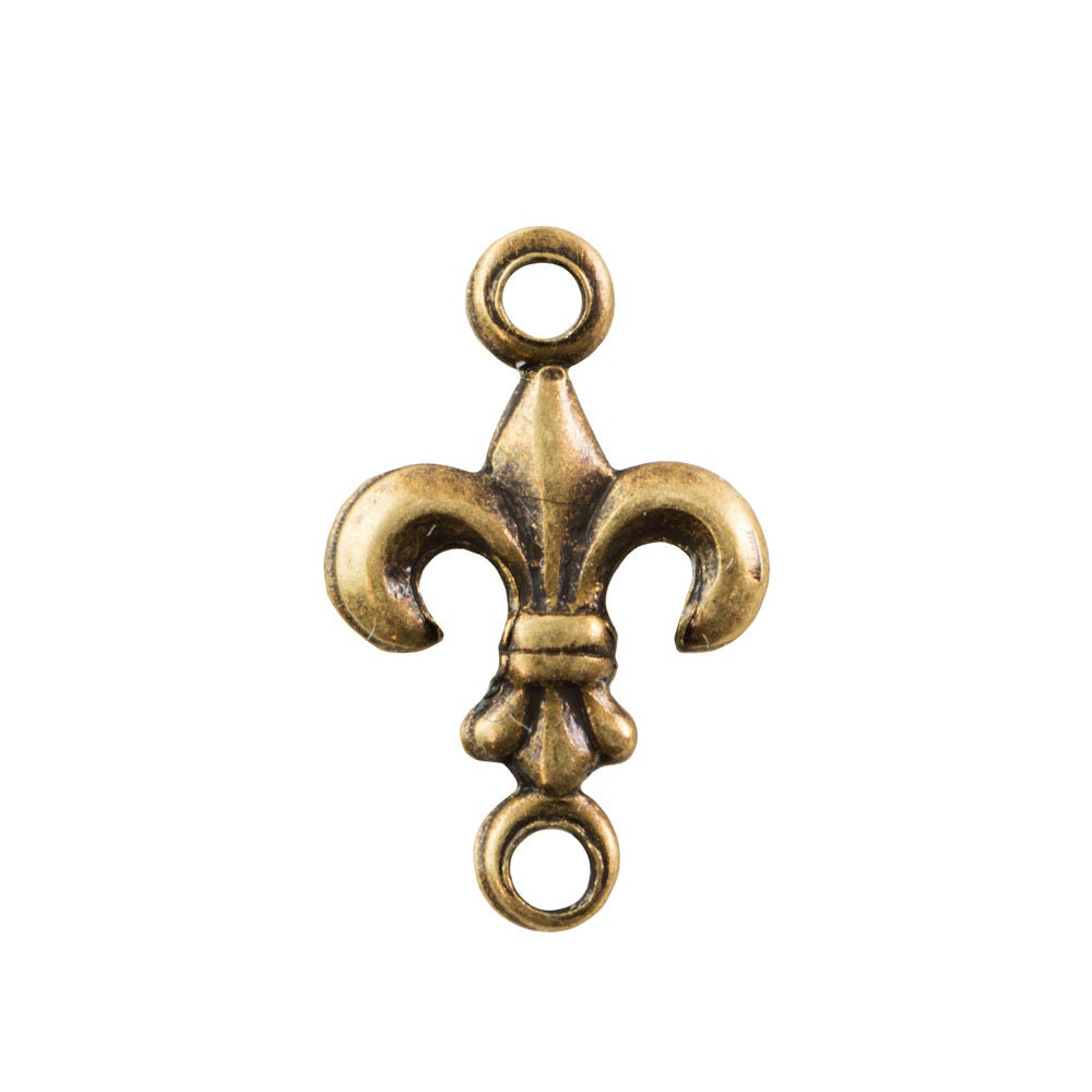 2 Loop Brass Ox Fleur De Lis Shape Connector 12.0x7.5mm (10) mtl524B