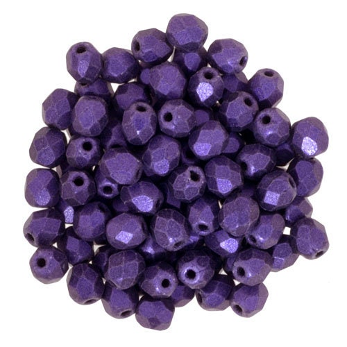 Czech Faceted Metallic Suede Purple Firepolish Glass Beads 4mm (50)