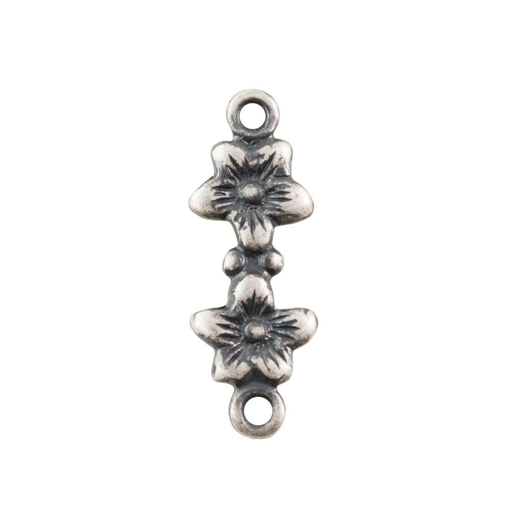 2 Loop Sterling Silver Ox Double Flower Connectors 15.5x4.9mm (8) mtl526C