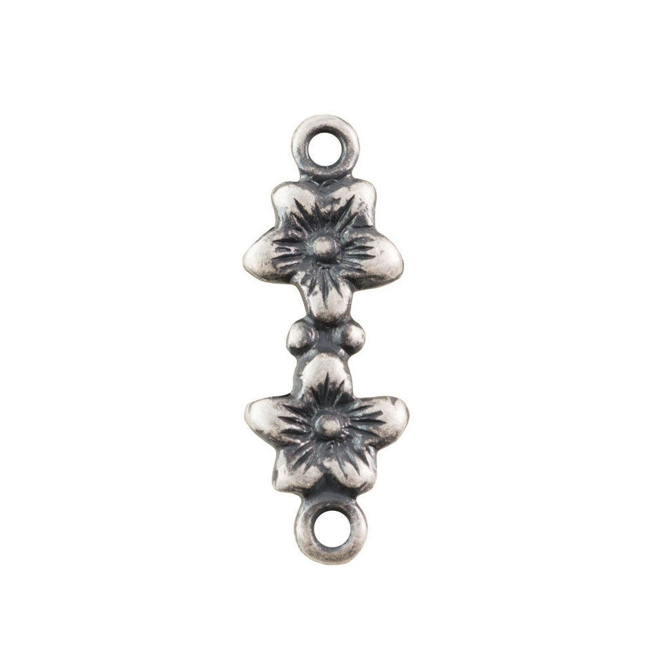 2 Loop Sterling Silver Ox Double Flower Connectors 15.5x4.9mm (8) mtl526C