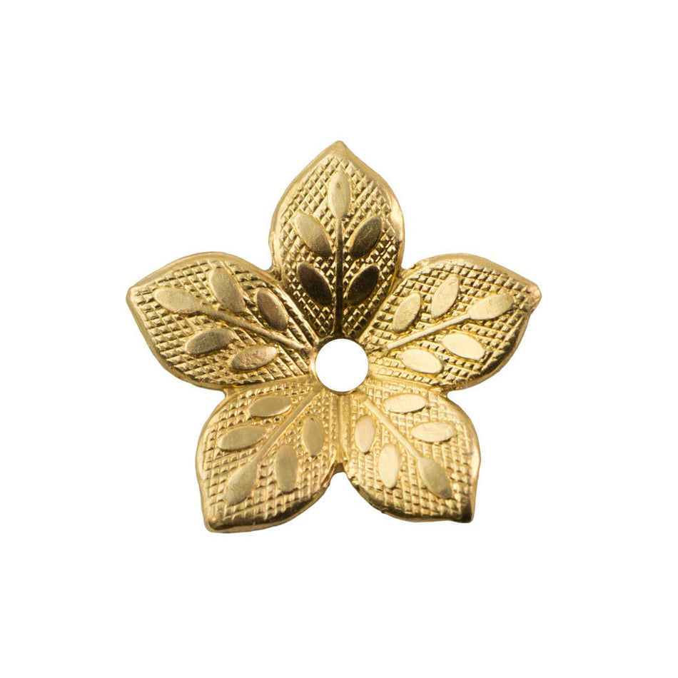 1 Hole Raw Brass Slightly Cupped Floral Design Bead Cap/Spacer 12.5x12.5mm (6) mtl525A