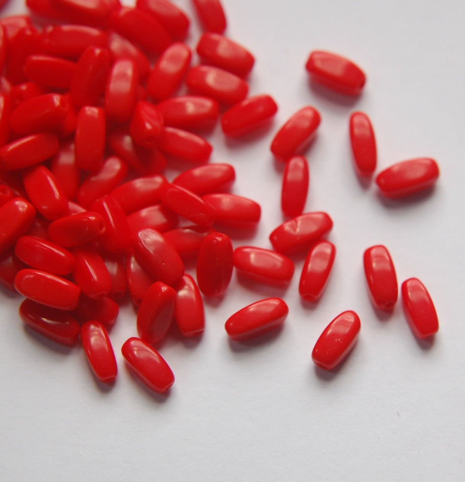 Vintage German Red Glass Rectangle Beads 8mm grm037