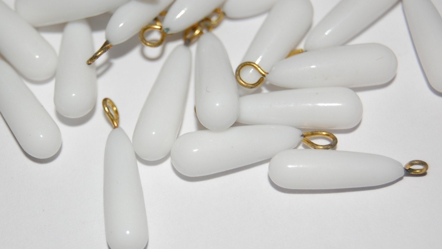 Vintage White Glass Tapered Drops with Loop Charms drp037A
