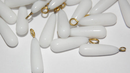 Vintage White Glass Tapered Drops with Loop Charms drp037A