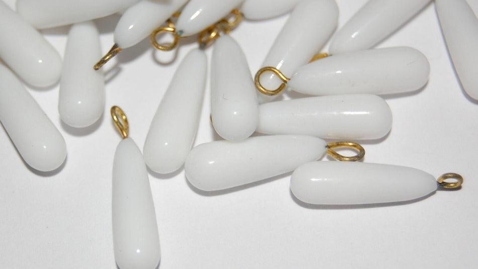 Vintage White Glass Tapered Drops with Loop Charms drp037A