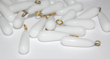 Vintage White Glass Tapered Drops with Loop Charms drp037A