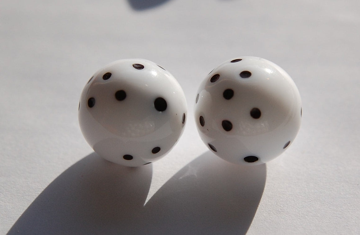 Vintage White and Black Polka Dot Beads 16mm (2) bds827A