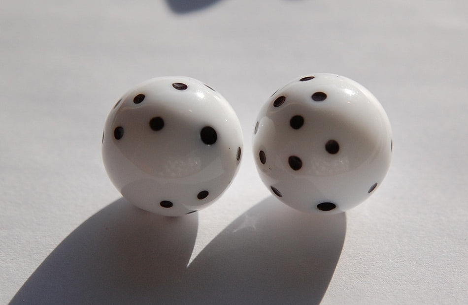Vintage White and Black Polka Dot Beads 16mm (2) bds827A