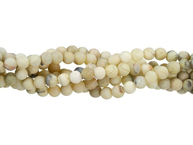 Dakota Stones Matte White African Opal 6mm Round Gemstones. 8" Strand. WAF6RD-M-8
