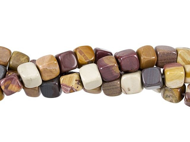 Dakota Stones Sunset Mookaite 7mm Cube/Dice Gemstones. 8" Strand. SMK7CUB-8