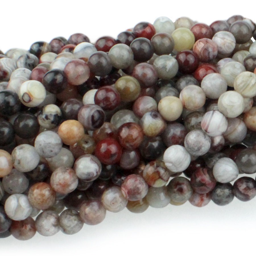 Dakota Stones Mexican Lace Laguna Agate 4mm Round Gemstones. 8" Strand. MLA4RD-8