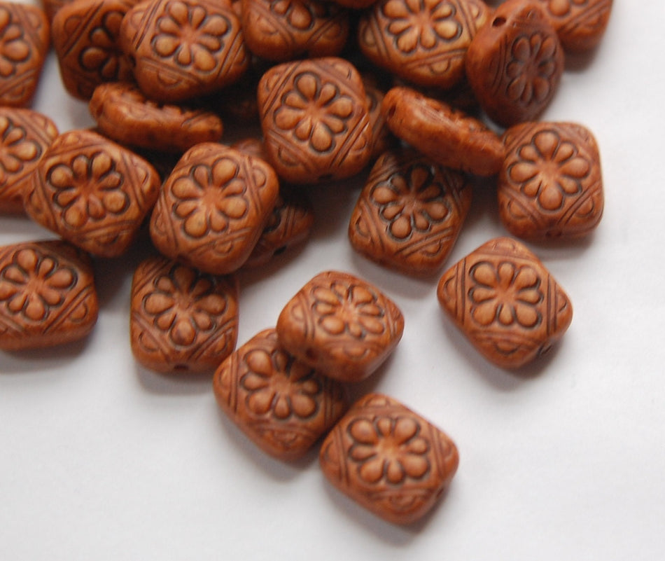 Vintage Style Antiqued Brown Etched Tablet  Beads bds380J