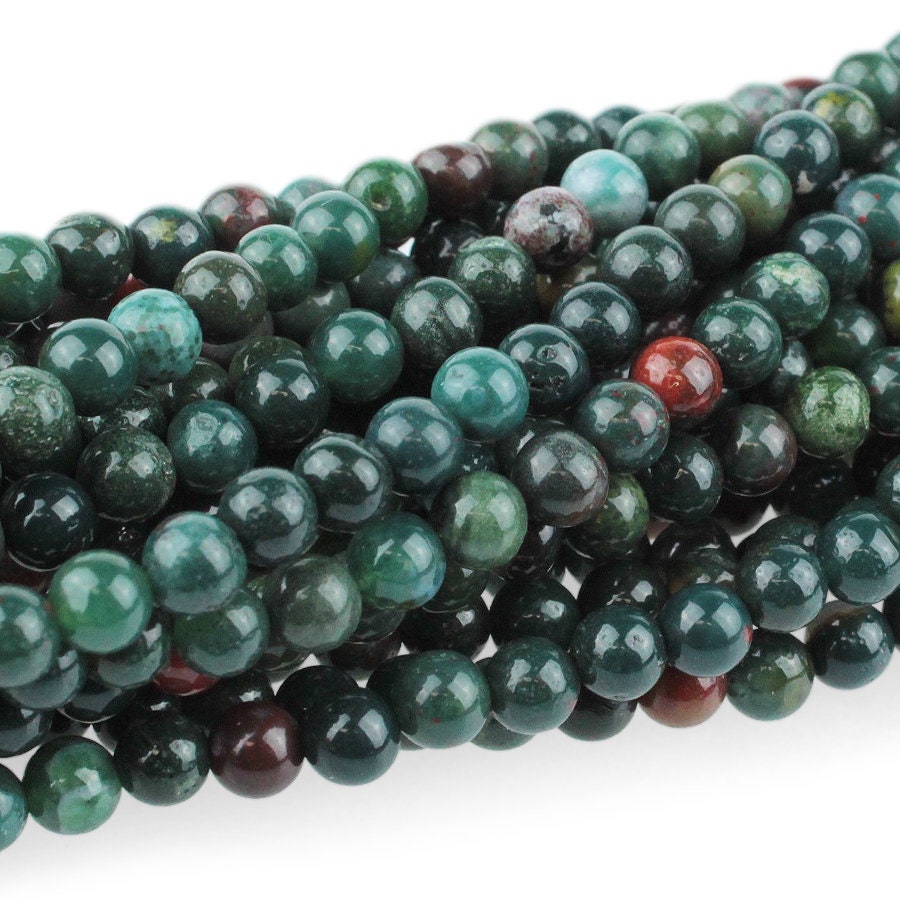 Dakota Stones Bloodstone 4mm Round Gemstones. 8" Strand. BLD4RD-8