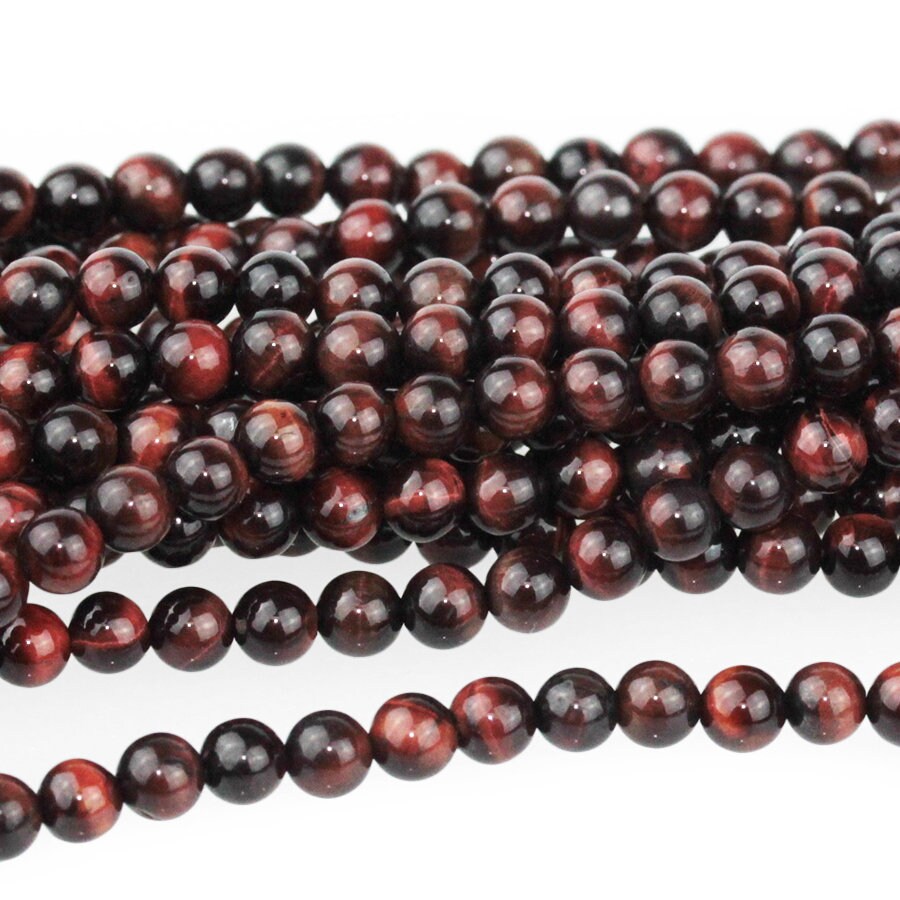 Dakota Stones Red Tiger Eye 4mm Round Gemstones. 8" Strand. RTE4RD-8