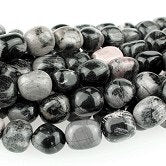 Dakota Stones Black Silver Leaf Jasper 8x10 Tumbled Nugget Gemstones. 8" Strand. BSL8x10NUG-8