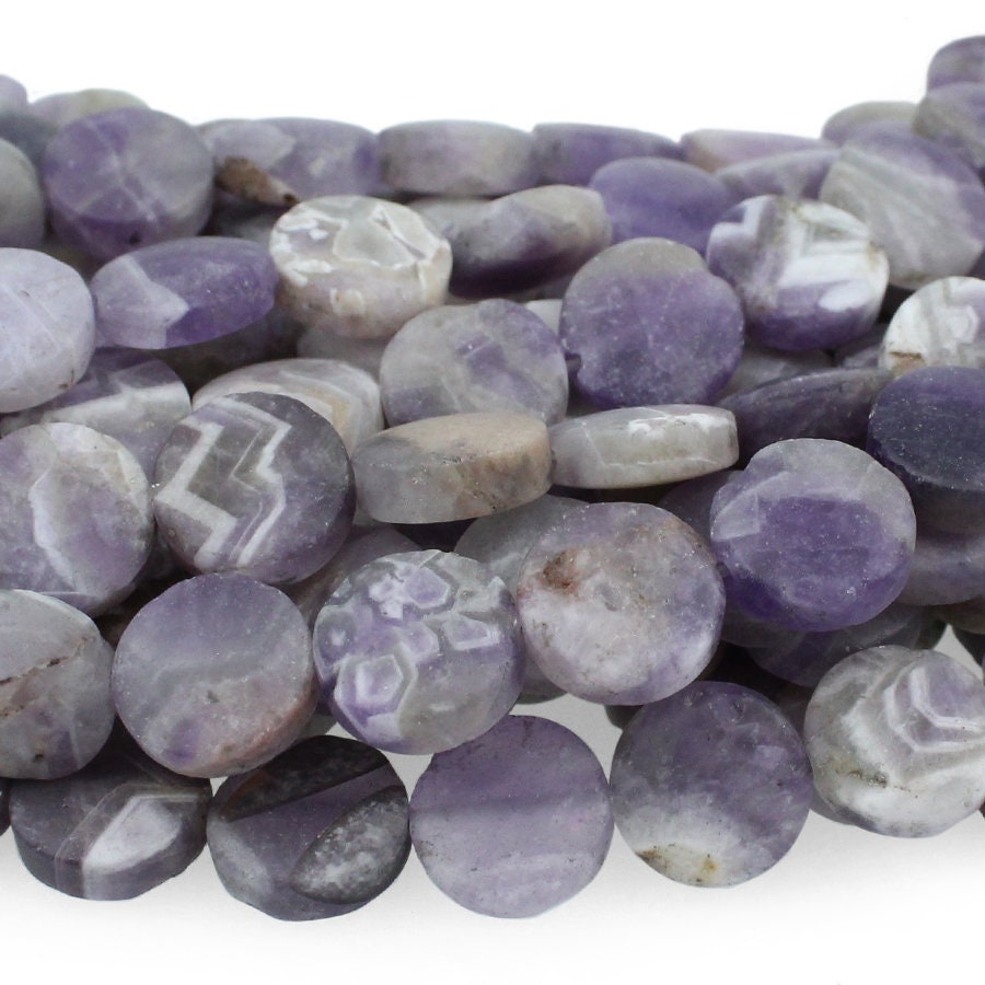 Dakota Stones Matte Dog Teeth Amethyst 12mm Coin Gemstones. 8" Strand. DTA12DC-M-8