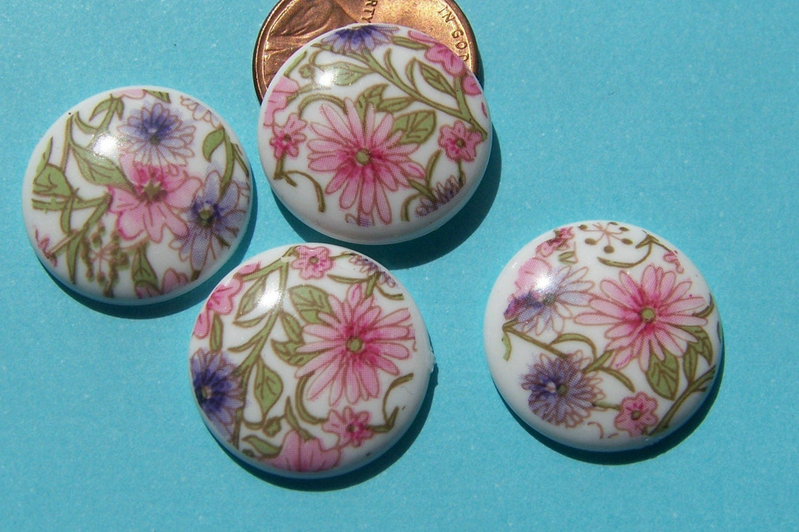 Vintage Pink and Purple Floral Plastic Cabochons cab014A