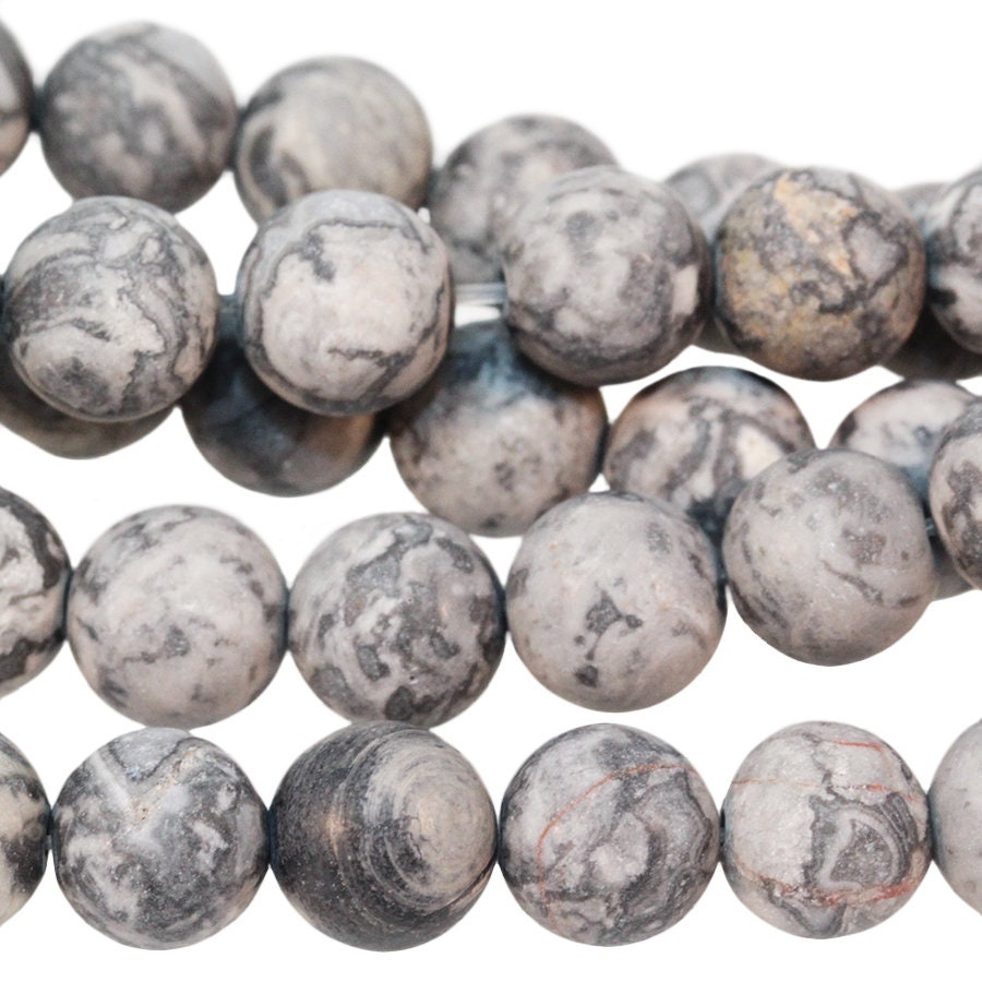 Dakota Stones Matte Silver Crazy Lace Agate 8mm Round Gemstones 8" Strand SCA8RD-M-8