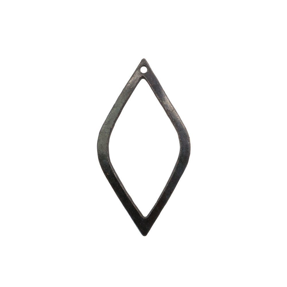 1 Hole Matte Black Curved Wavy Diamond Pendant Findings 22x11mm (8) mtl448D
