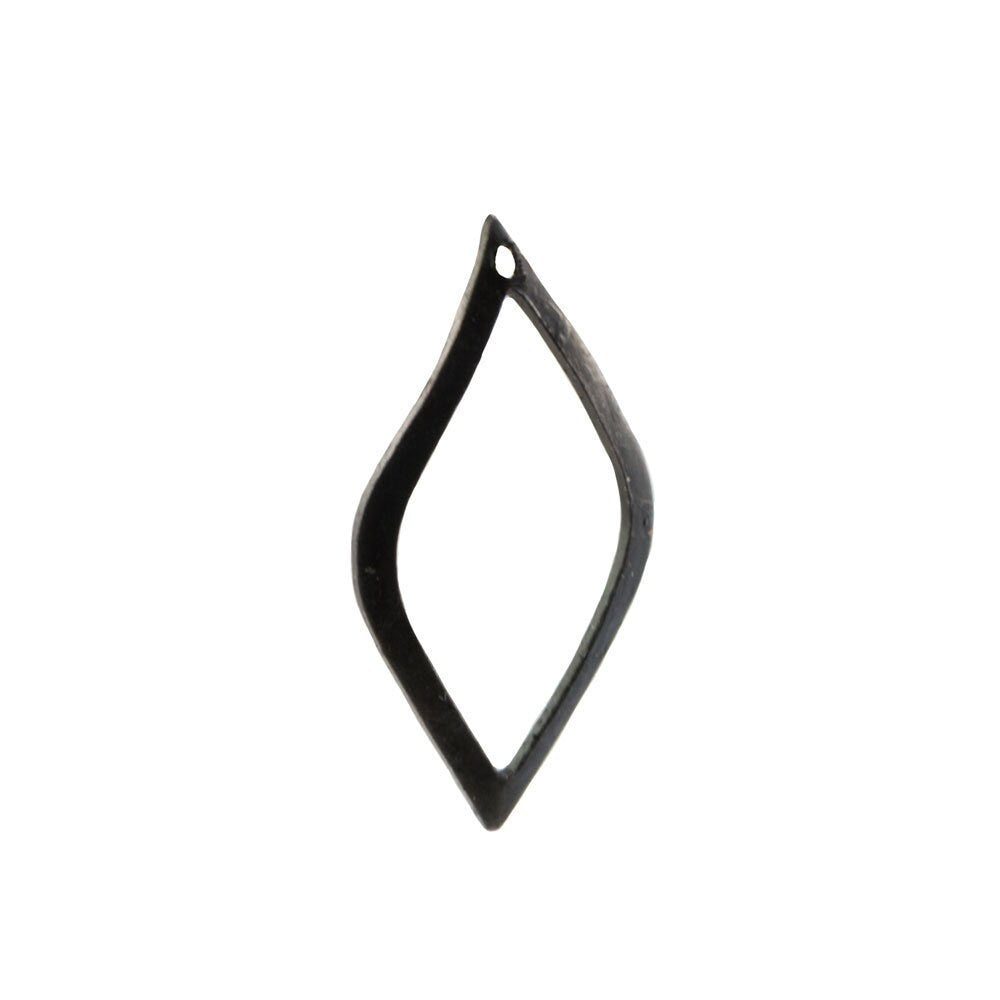 1 Hole Matte Black Curved Wavy Diamond Pendant Findings 22x11mm (8) mtl448D