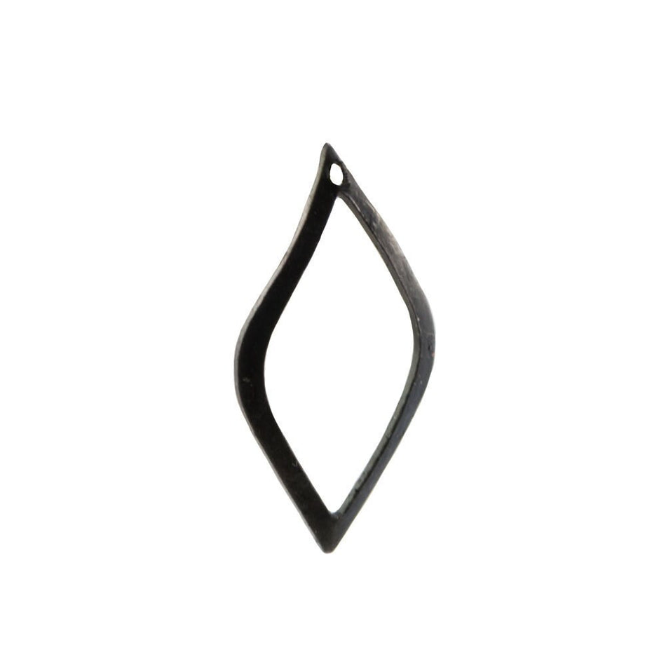 1 Hole Matte Black Curved Wavy Diamond Pendant Findings 22x11mm (8) mtl448D