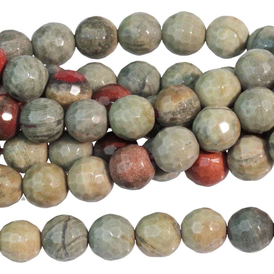 Dakota Stones Red Silver Mist Jasper 6mm Faceted Round Gemstones. 8" Strand. RSMJ6RD-F-8