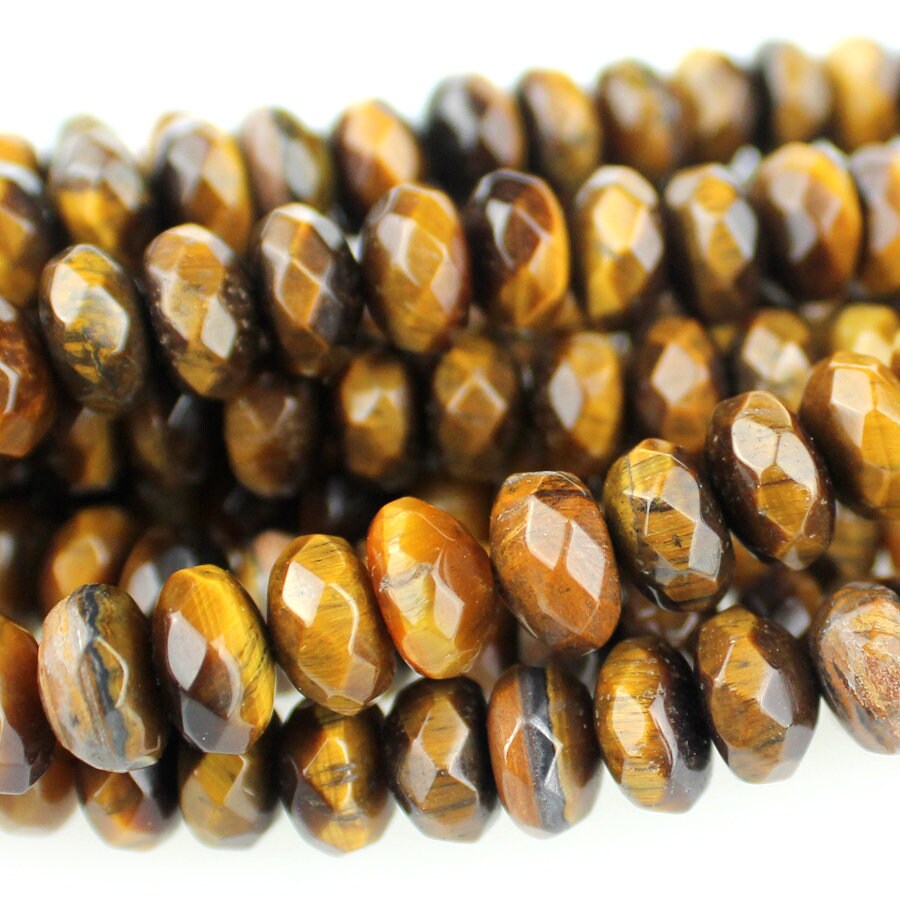 Dakota Stones Tiger Eye 8mm Faceted Rondelles Gemstones. 8" Strand. TGE8Rl-F-8