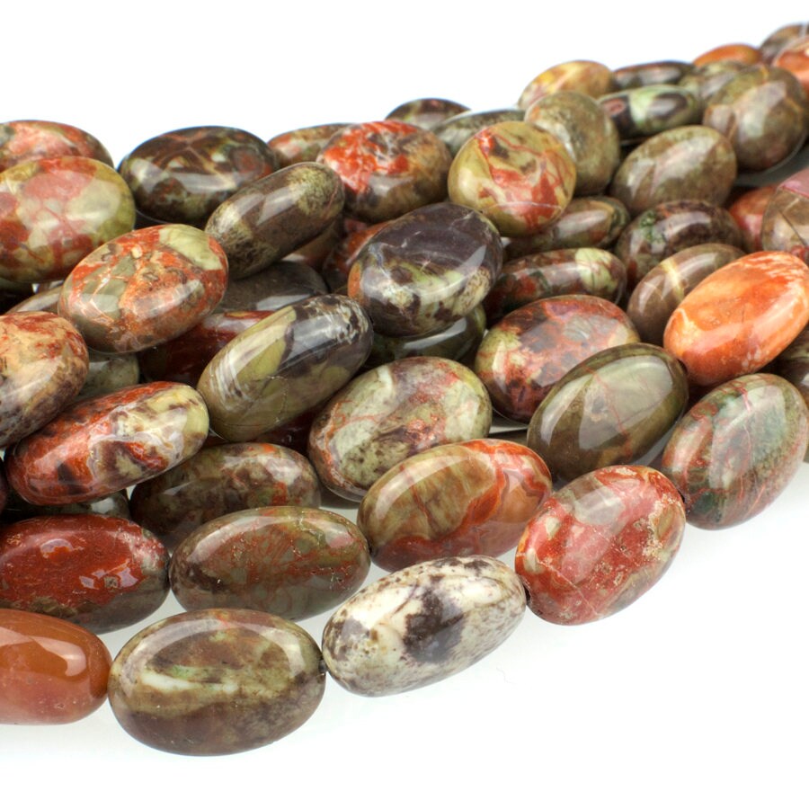 Dakota Stones Peacock Jasper 14x10mm Oval Gemstones. 8" Strand. PEA10x14OV-8