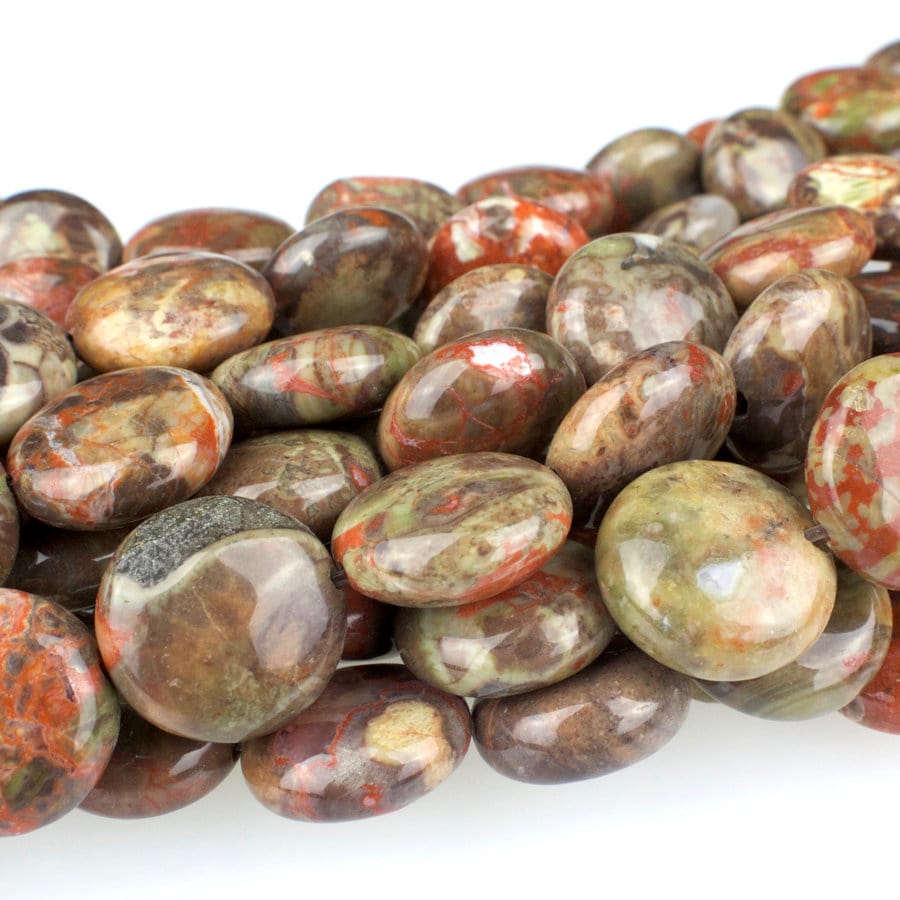 Dakota Stones Peacock Jasper 14mm Coin Gemstones. 8" Strand. PEA14DC-8
