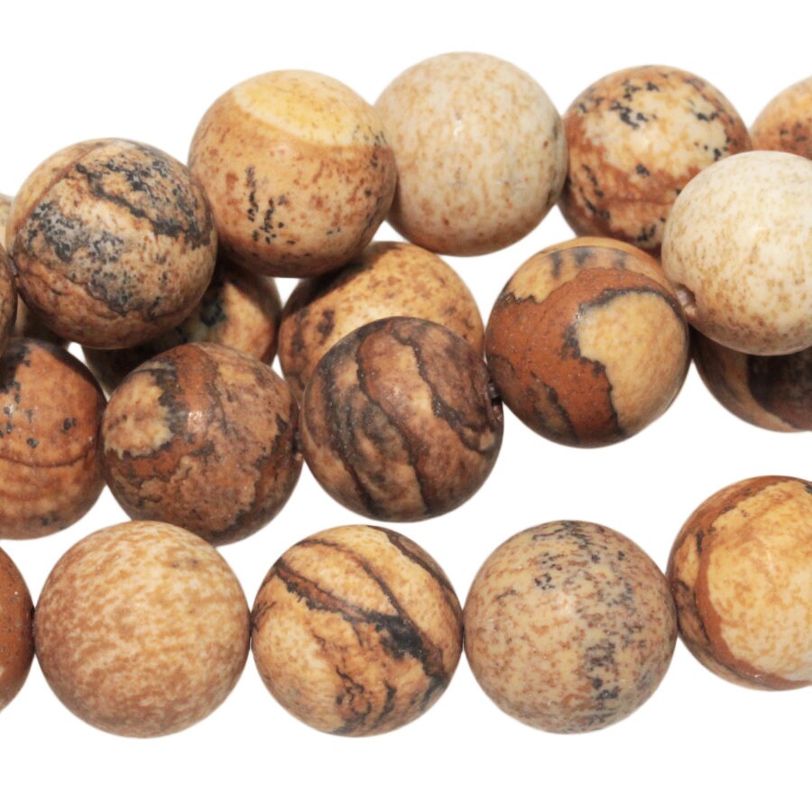 Dakota Stones Matte Picture Jasper 10mm Round Gemstones. 8" Strand. PJR10RD-M-8