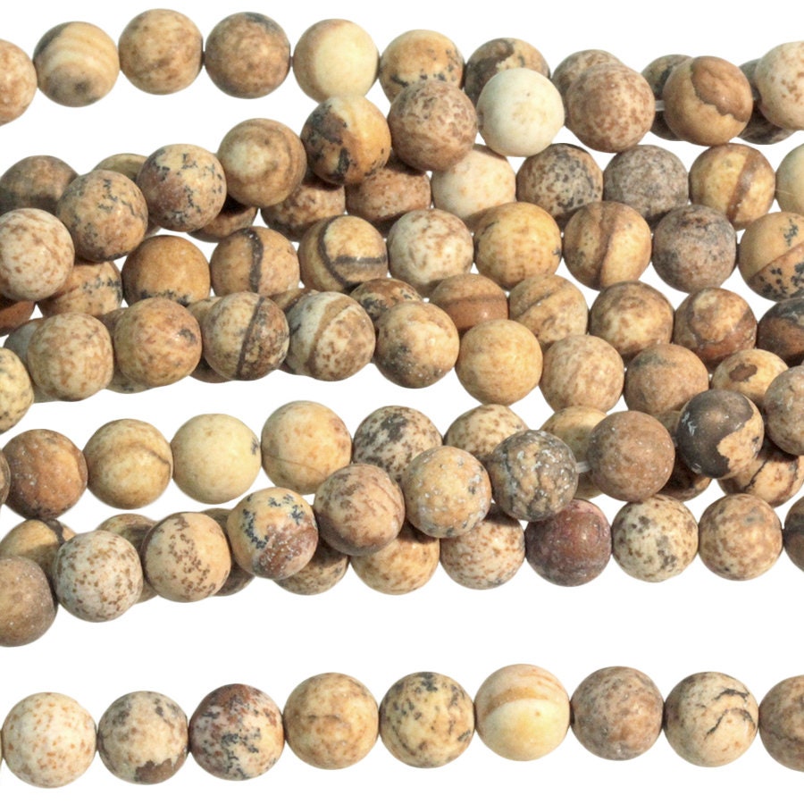 Dakota Stones Matte Picture Jasper 8mm Round Gemstones. 8" Strand. PJR8RD-M-8