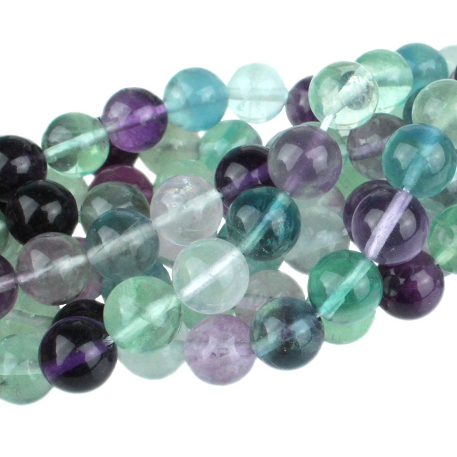 Dakota Stones Banded Fluorite 10mm Round Gemstones. 8" Strand. FLU10RD-8