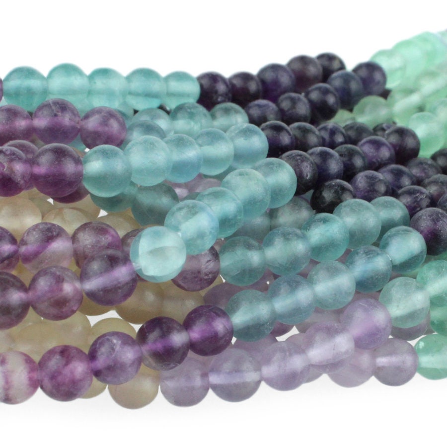 Dakota Stones Matte Banded Fluorite 6mm Round Gemstones. 8" Strand. FLU6RD-M-8