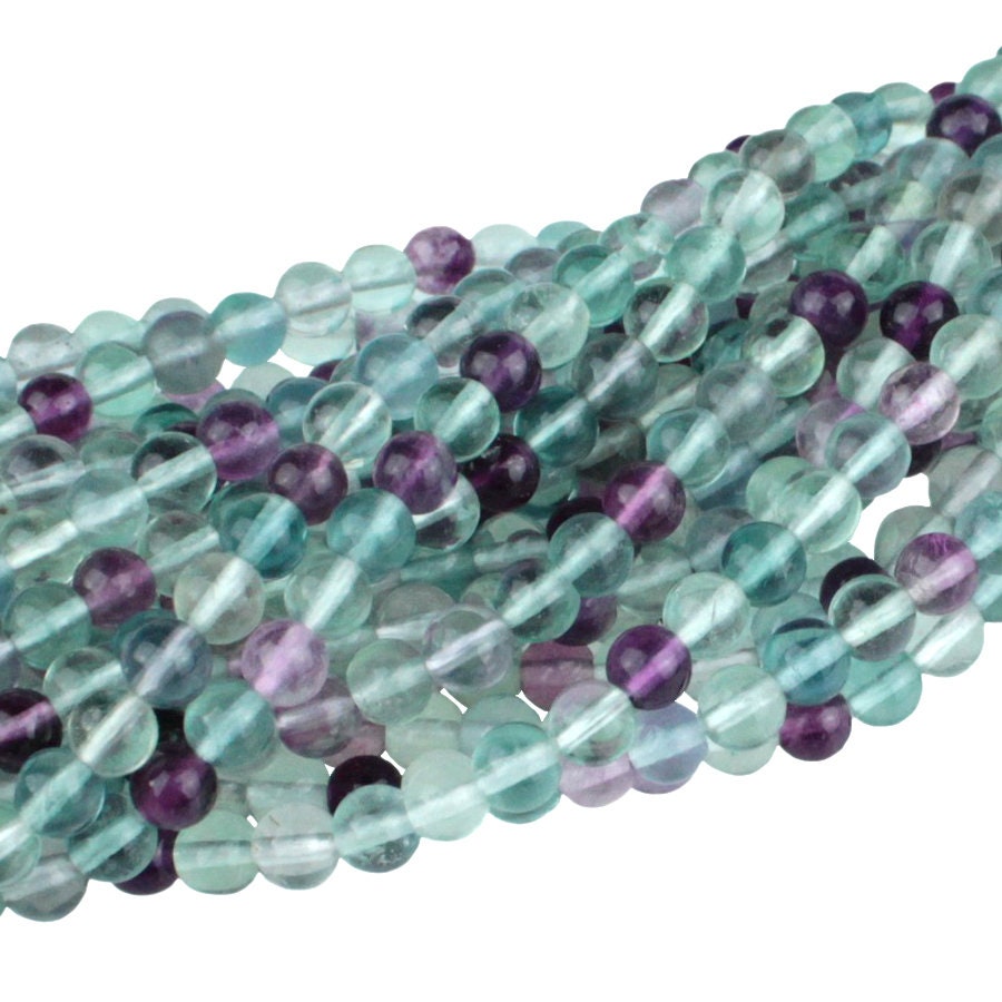 Dakota Stones Banded Fluorite 4mm Round Gemstones. 8" Strand. FLU4RD-8