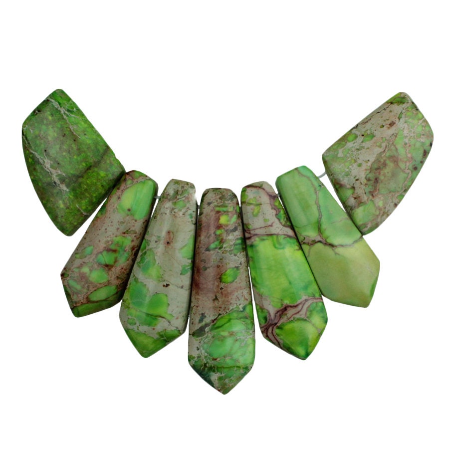 Dakota Stones Lime Green Impression Jasper Pendant Gemstones. 7 Pc Set. LGIM-PT-PEN-7