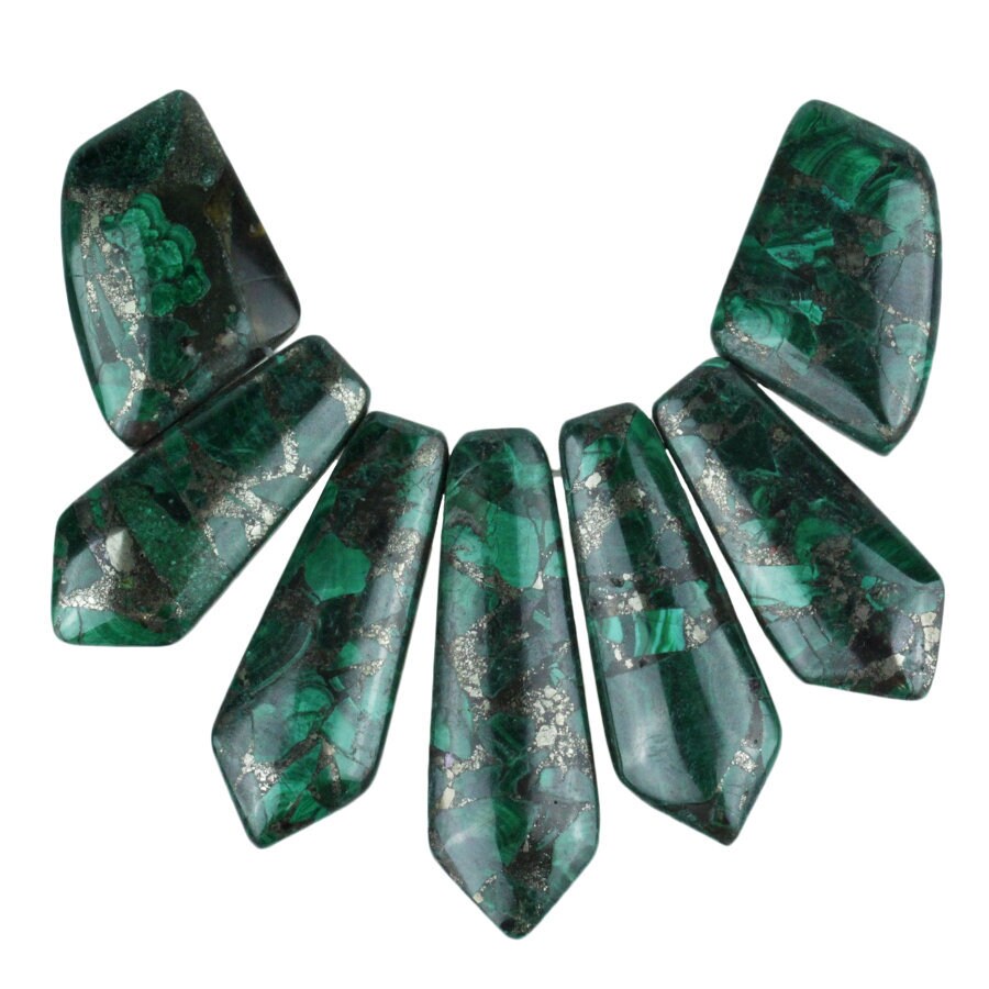 Dakota Stones Malachite & Pyrite Pendant Gemstones. 7 Pc Set. MLTPYR-PT-PEN-7