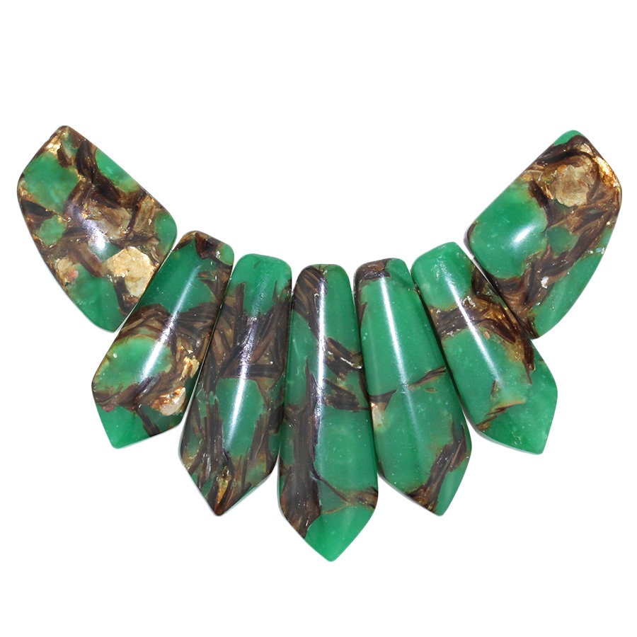 Dakota Stones Green Serpentine and Bronzite Pendant Gemstones. 7 Pc Set. GRSPBRZ-PT-PEN-7