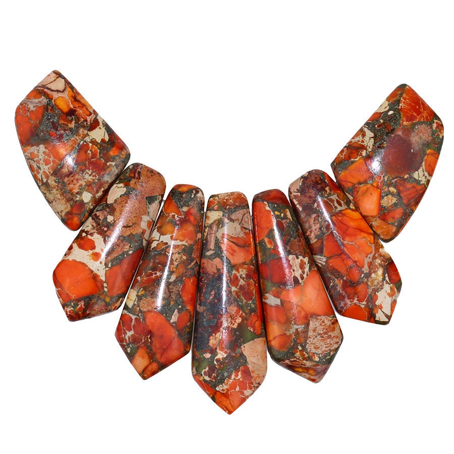 Dakota Stones Orange Impression Jasper & Pyrite Pendant Gemstones. 7 Pc Set. ORIMPYR-PT-PEN-7