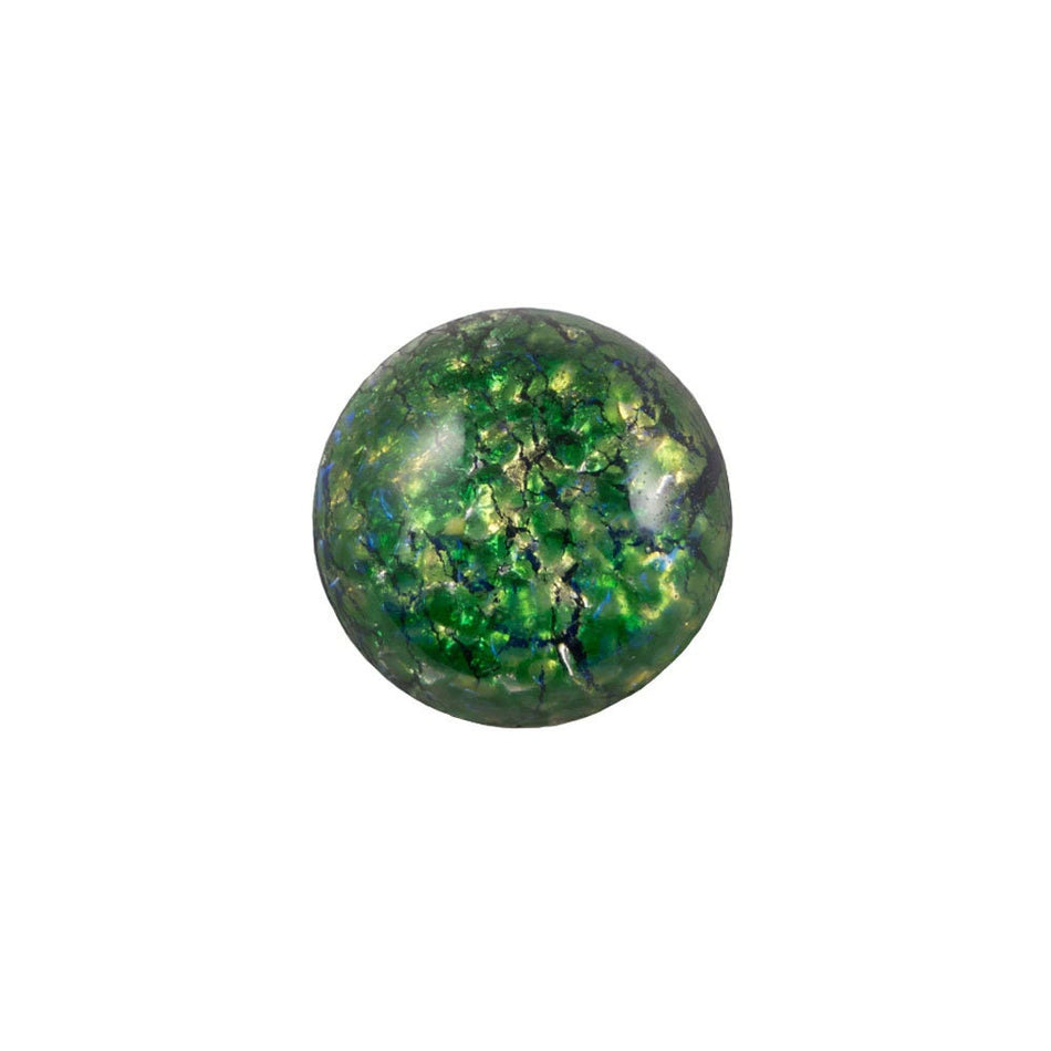 Czech Green Foil Opal Glass Cabochons 9mm (2) cab3004B